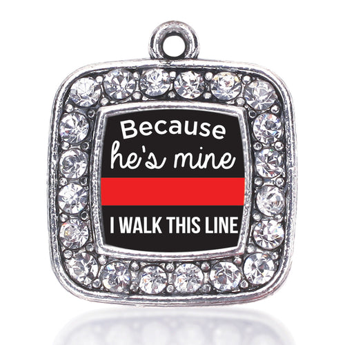Because He's Mine Red Line Square Charm
