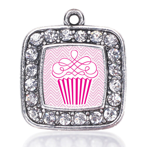 Pink Chevron Cupcake Square Charm