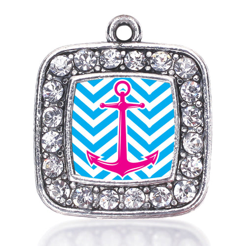 Blue Chevron Pink Anchor Square Charm
