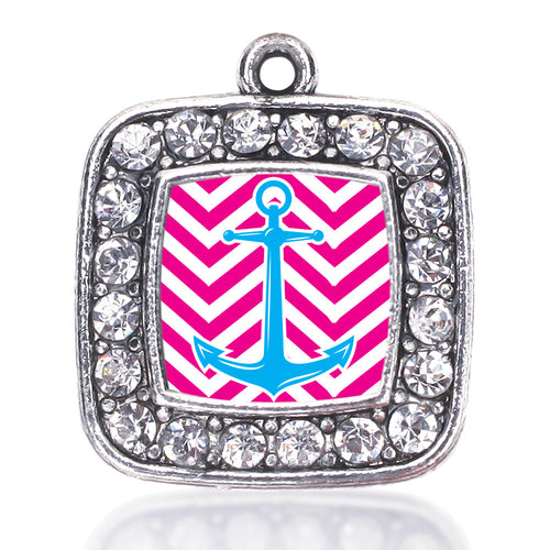 Pink Chevron Blue Anchor  Square Charm