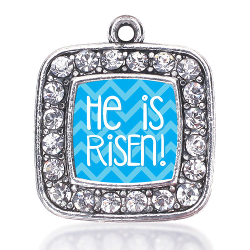 He is Risen Blue Chevron Patterned Square Charm
