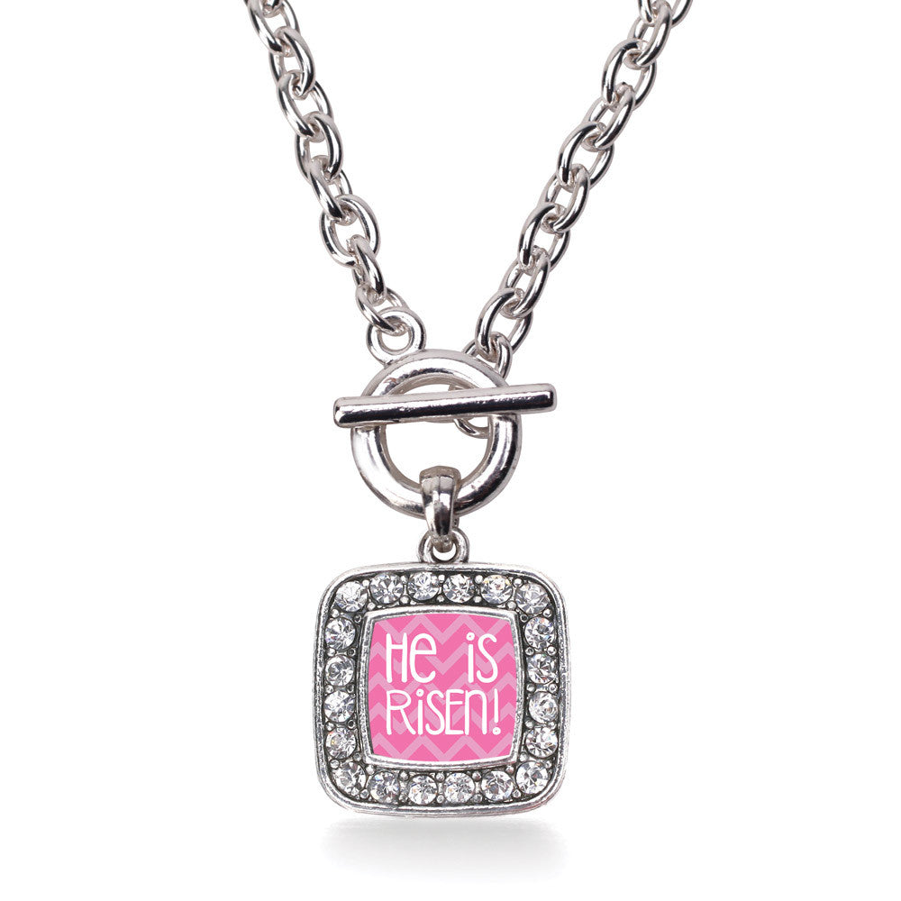 He is Risen Pink Chevron Patterned Square Charm