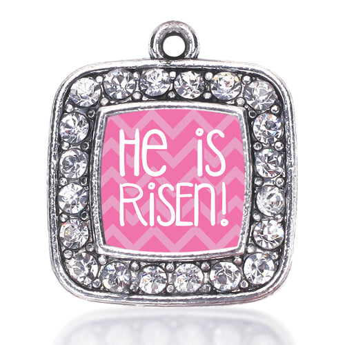He is Risen Pink Chevron Patterned Square Charm