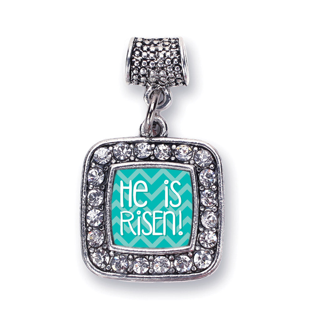 He is Risen Teal Chevron Patterned Square Charm