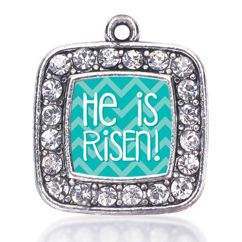 He is Risen Teal Chevron Patterned Square Charm
